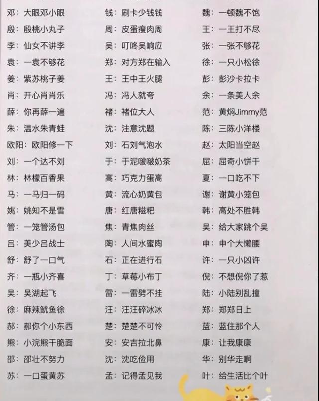 关于姓氏谐音