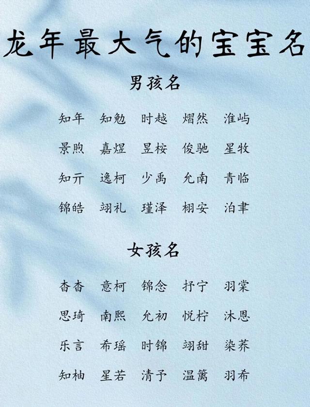 龙年最大气的宝宝好名字