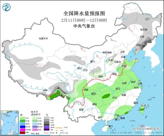 中东部地区有大风降温 东北地区及西藏东部有较强雨雪