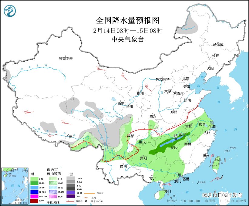 西南地区东部至长江中下游地区有一次降水过程