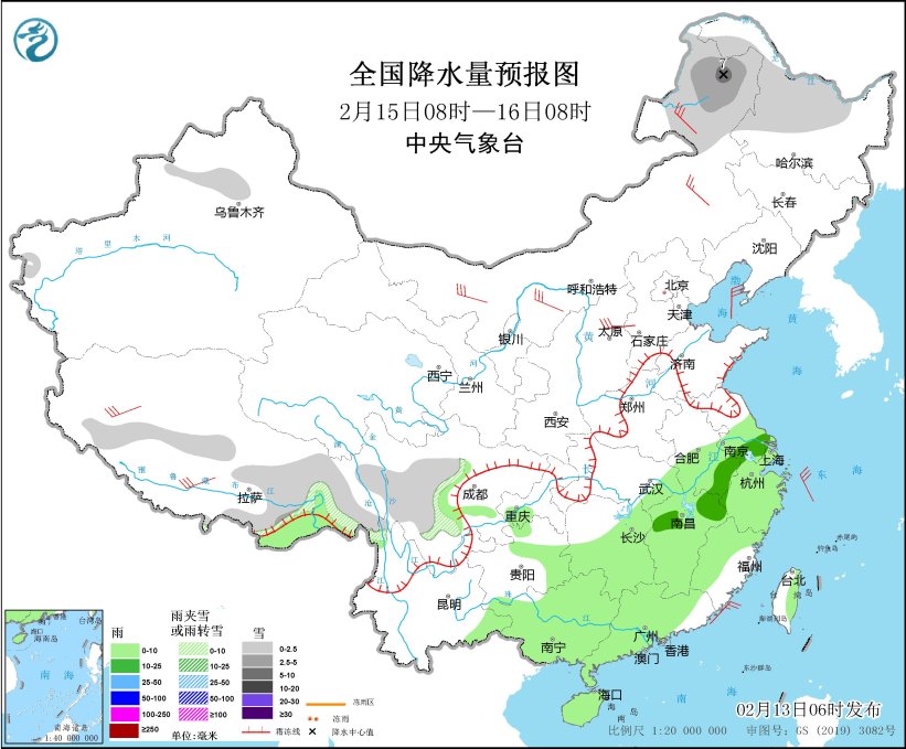 西南地区东部至长江中下游地区有一次降水过程